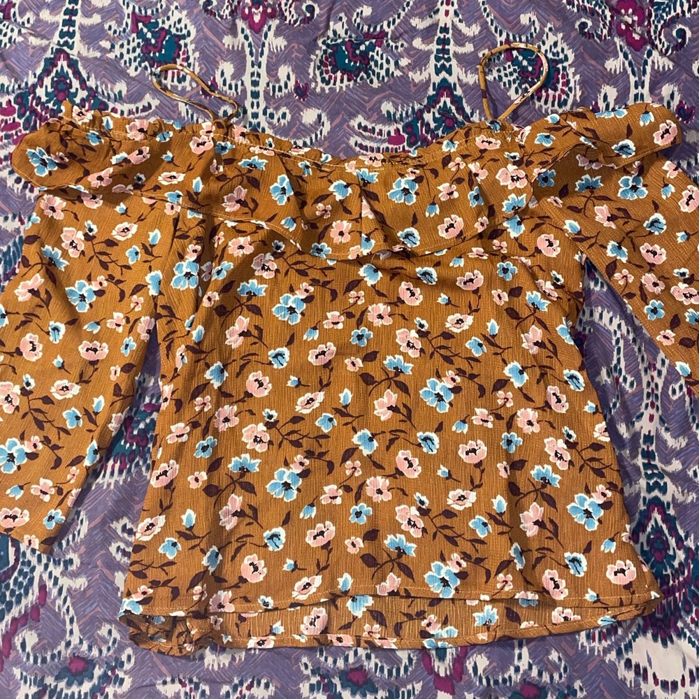 Iris orange floral off the shoulder top